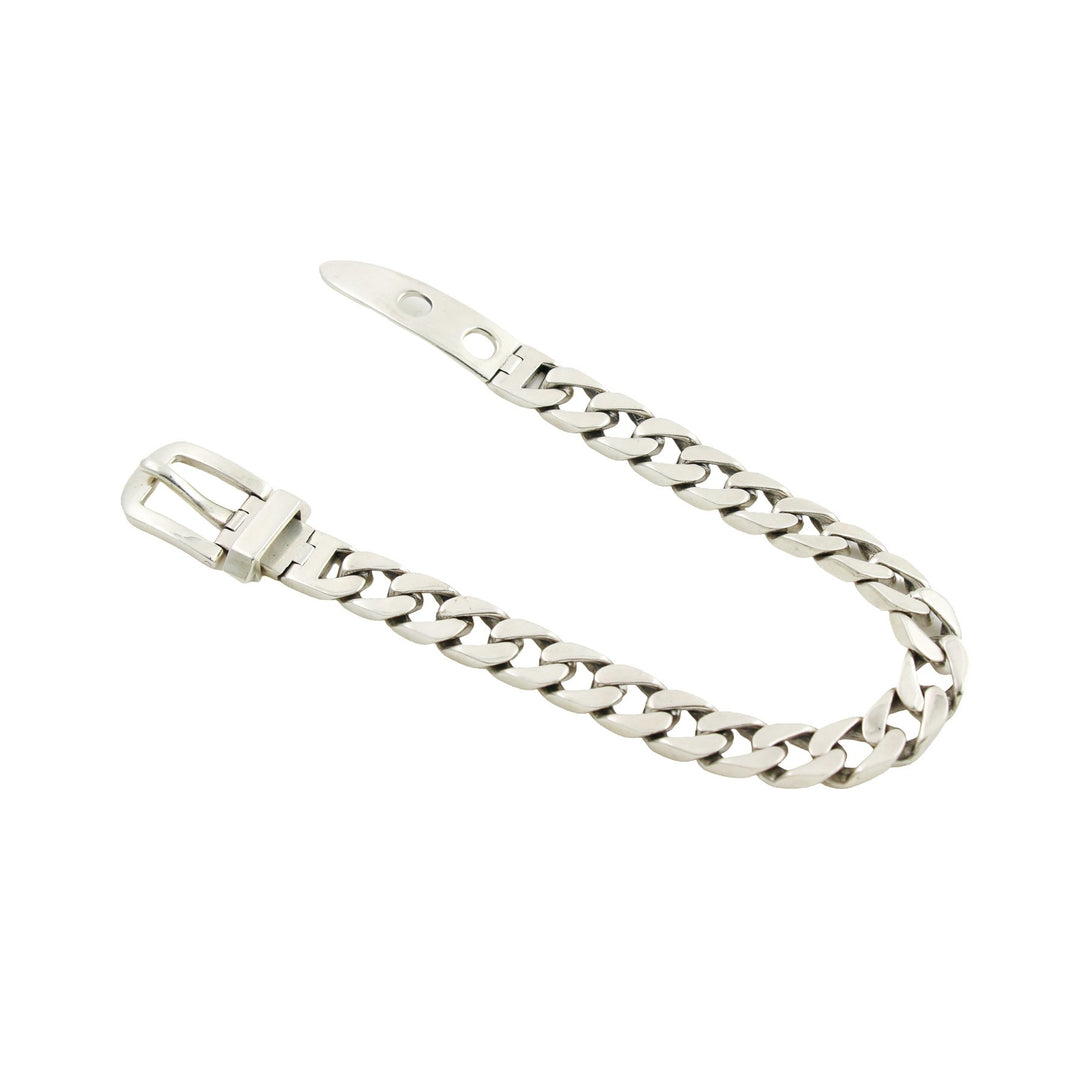 Silver "Belt Buckle x 8mm Curb Link" Chain Bracelet - Kingdom Jewelry