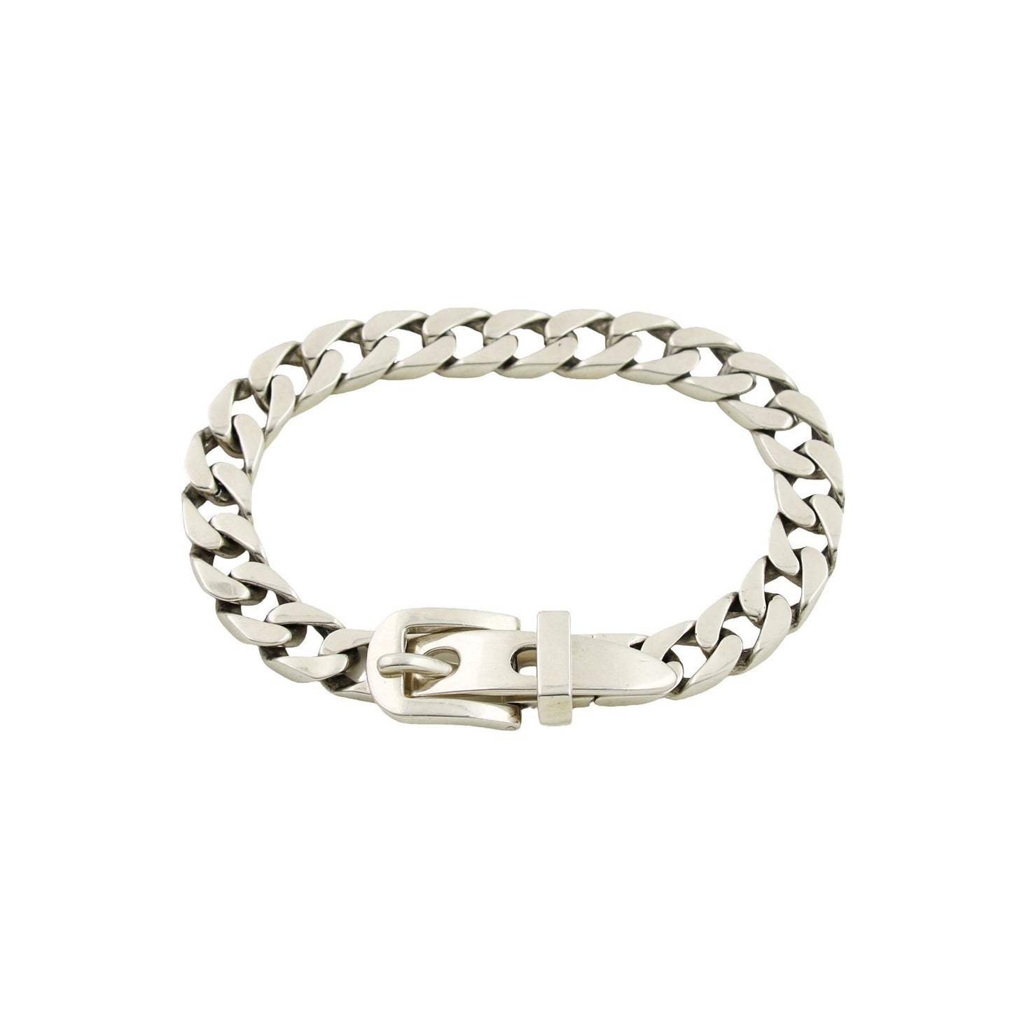 Silver "Belt Buckle x 8mm Curb Link" Chain Bracelet - Kingdom Jewelry