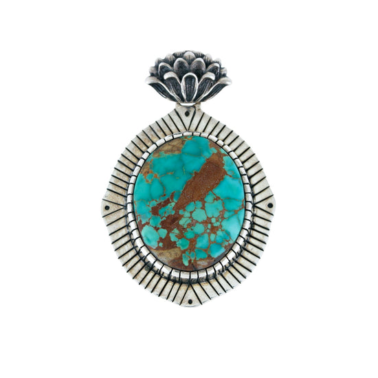 Silver x Japanese-Inspired "Mon" Emblem Pendant x Royston Turquoise - Kingdom Jewelry