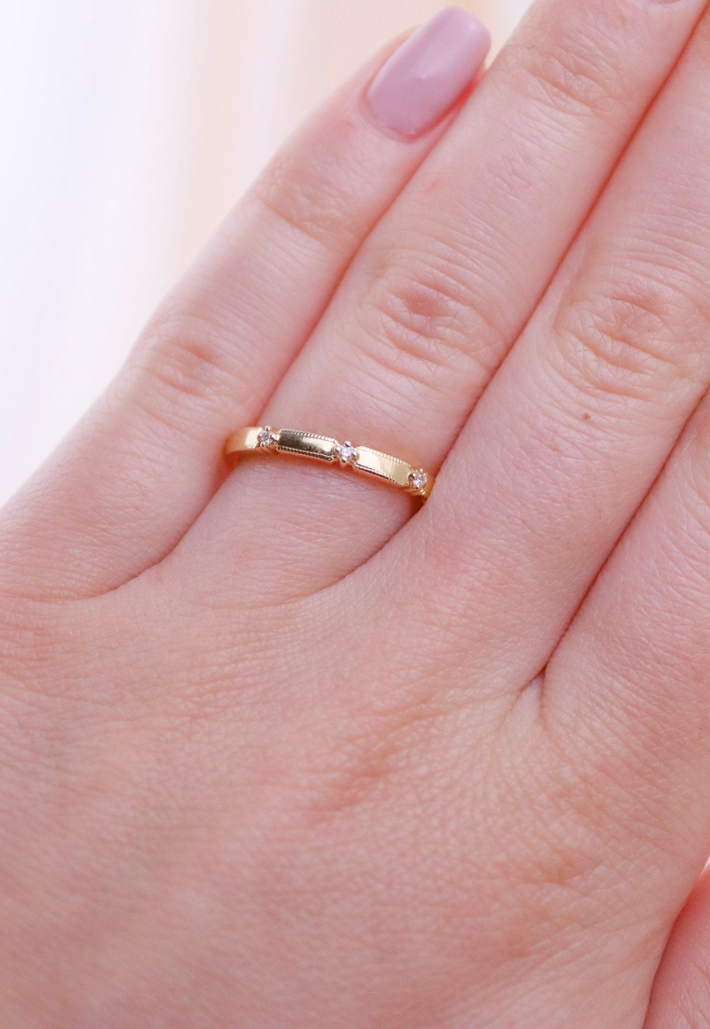 Simple Textured Gold Band with Diamond Accent - Kingdom Jewelry