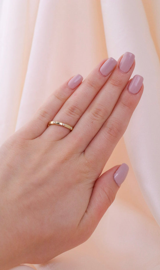Simple Textured Gold Band with Diamond Accent - Kingdom Jewelry