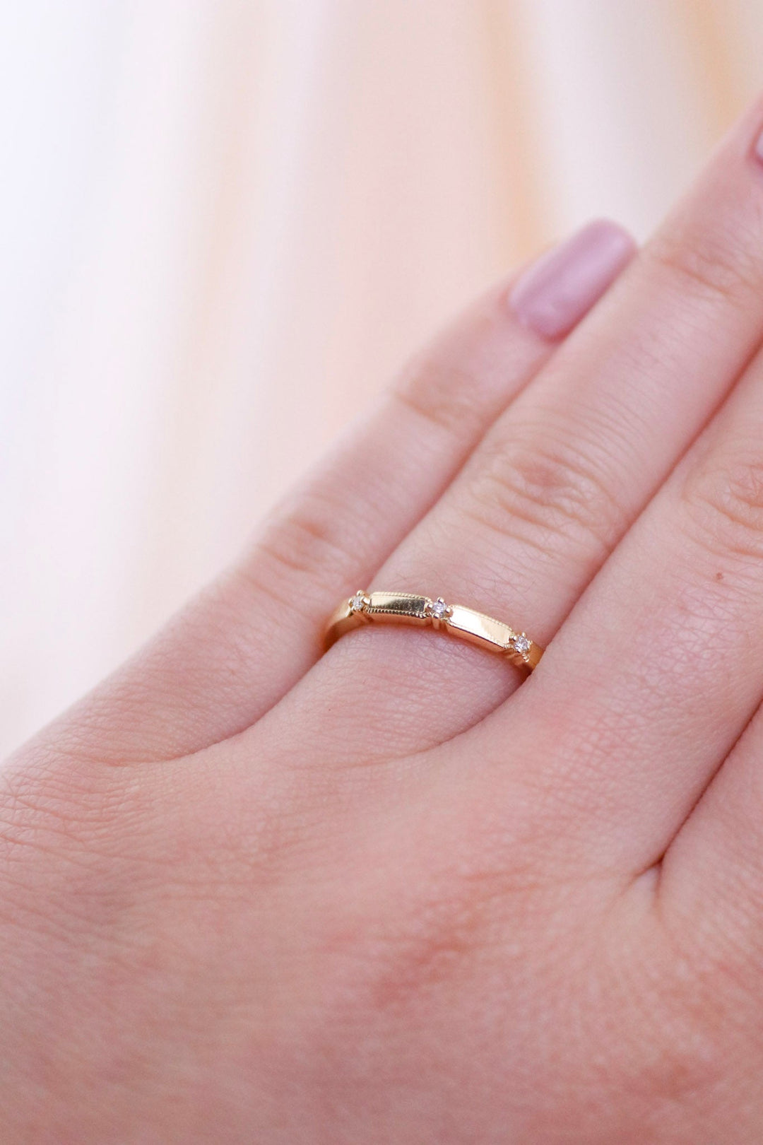 Simple Textured Gold Band with Diamond Accent - Kingdom Jewelry