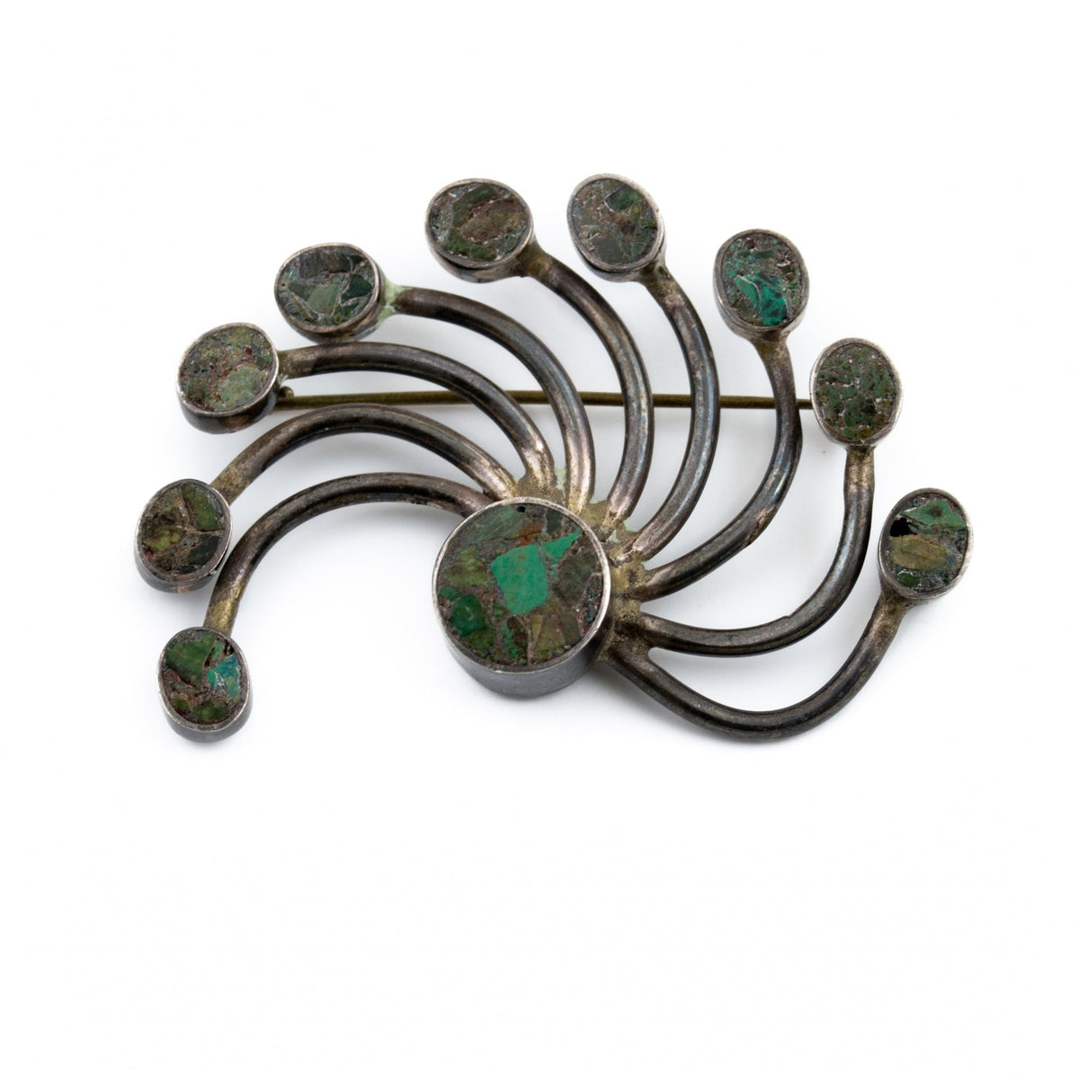 Spindly 1970's Green Turquoise Navajo Brooch Pin - Kingdom Jewelry