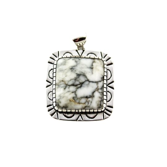 Square White Buffalo Turquoise Pendant - Kingdom Jewelry