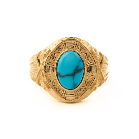 Load image into Gallery viewer, St. Augustine Ring in14 KT Gold x Egyptian Turquoise - Kingdom Jewelry
