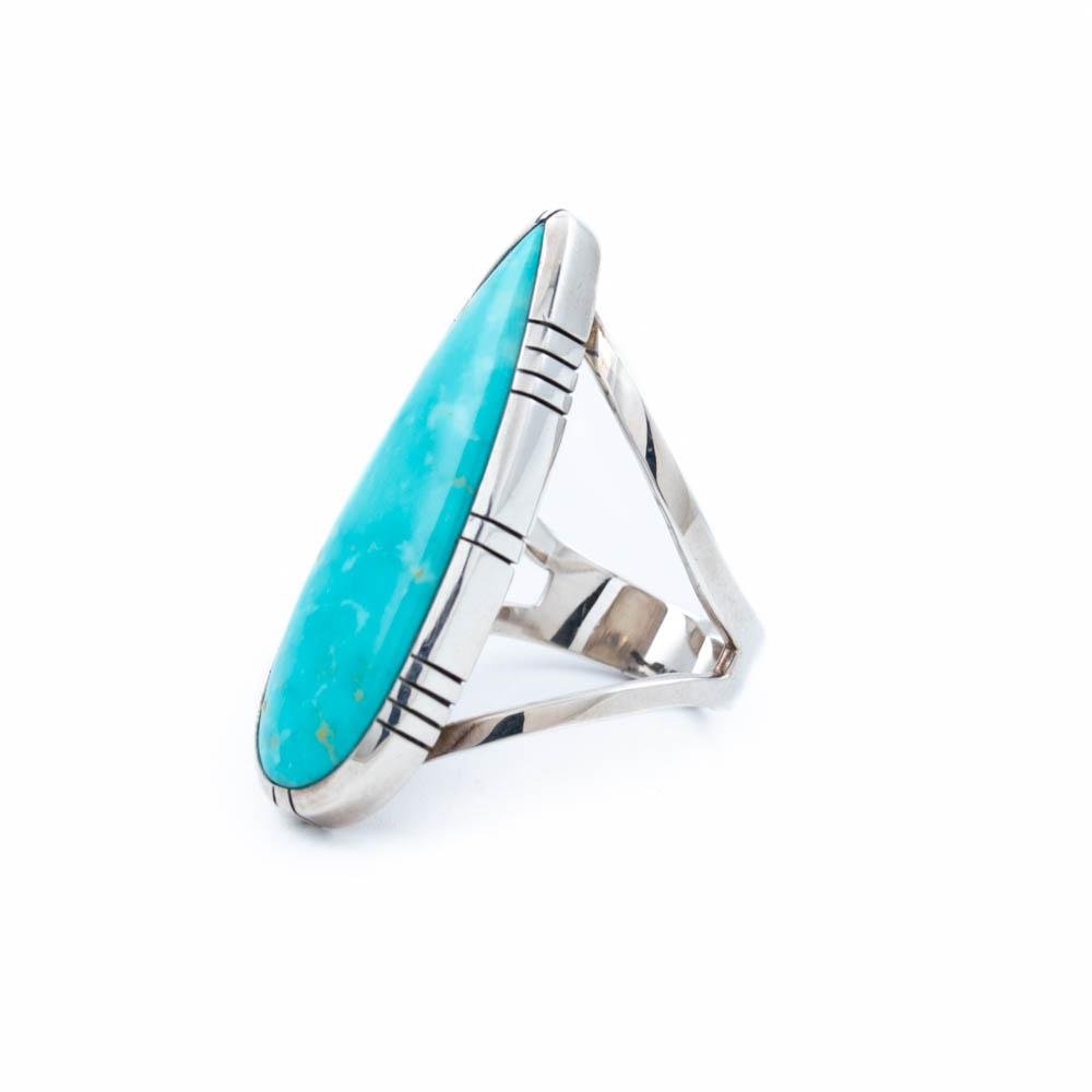 
                      
                        Stabilized Kingman Teardrop Andromeda Ring - Kingdom Jewelry
                      
                    