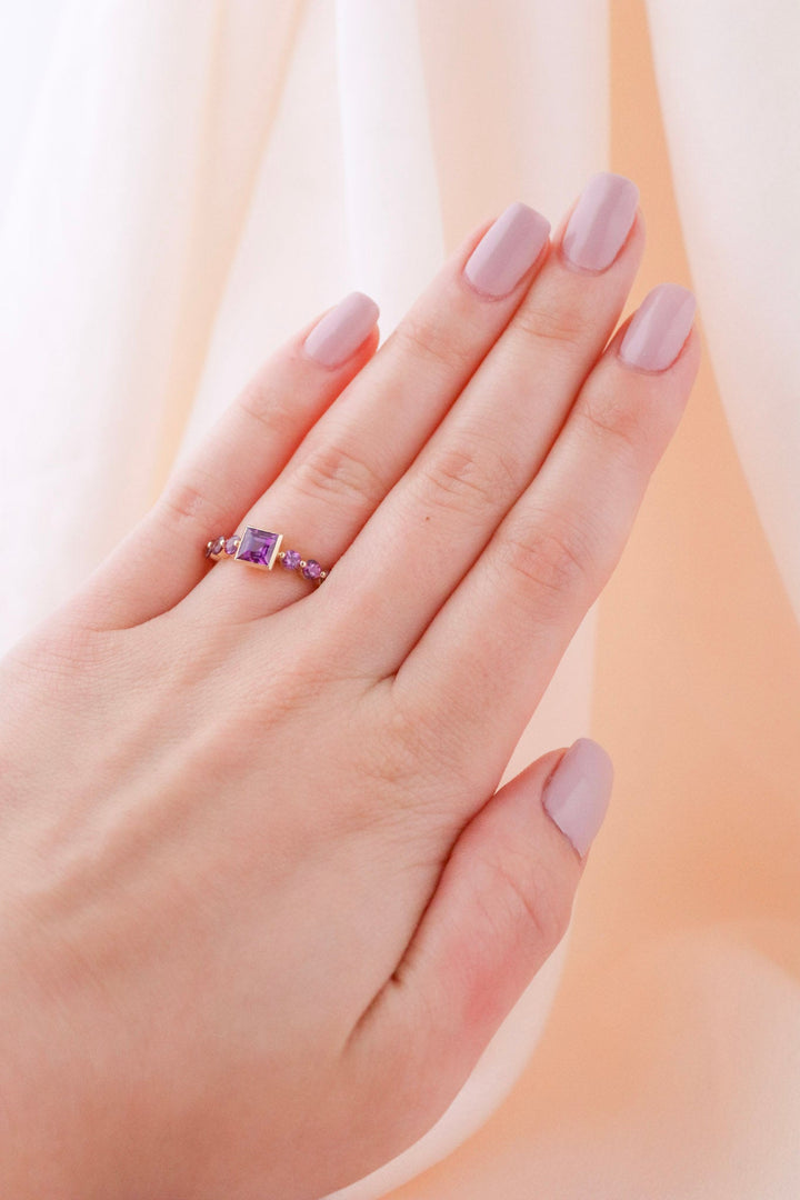 Step Cut Purple Garnet Engagement Ring - Kingdom Jewelry