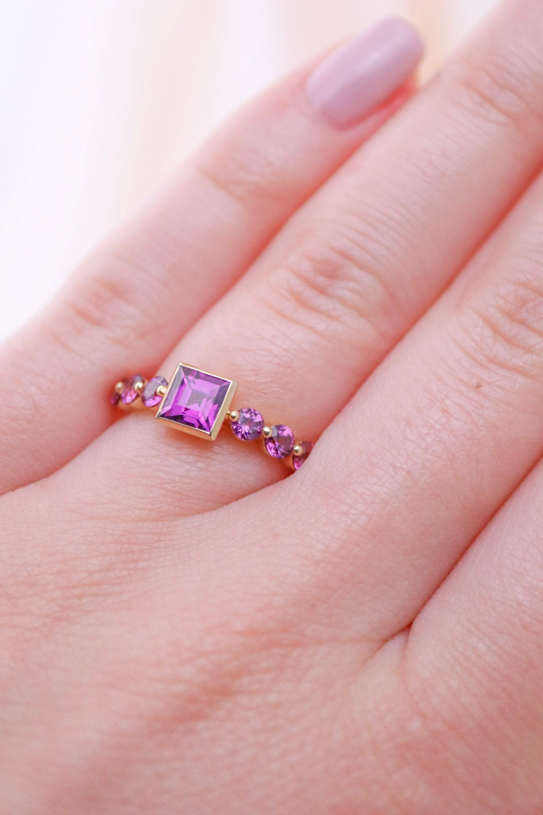 Step Cut Purple Garnet Engagement Ring - Kingdom Jewelry