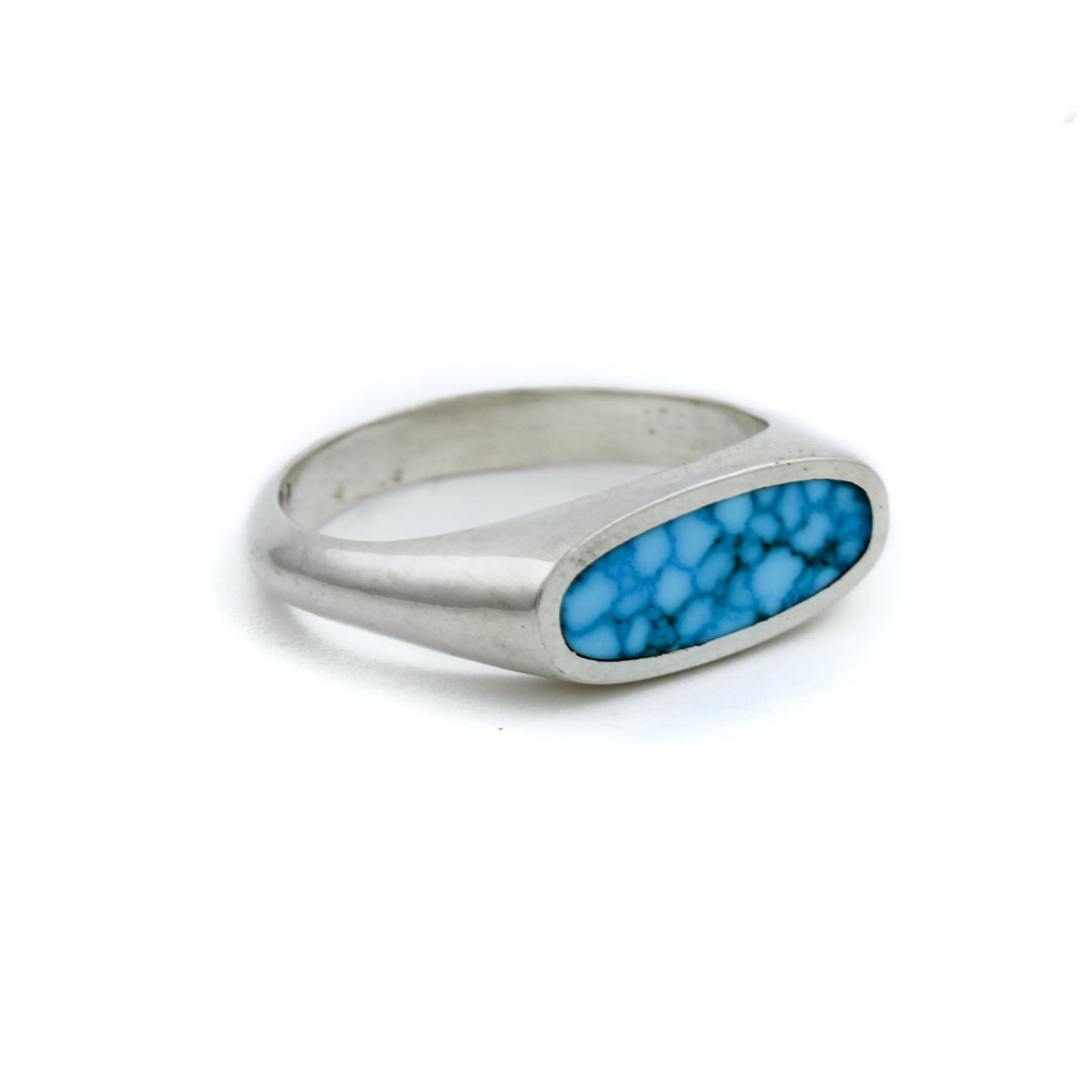 Sterling Silver Oval-Cut Signet x Birdseye Kingman Turquoise by Kingdom - Kingdom Jewelry