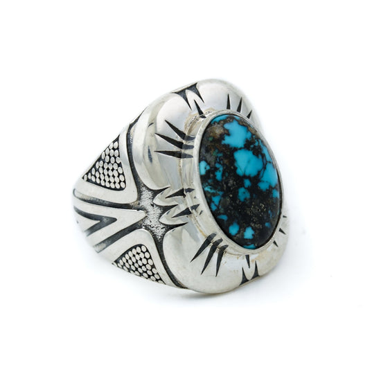 Textured Burst Ring with Morenci Turquoise - Kingdom Jewelry