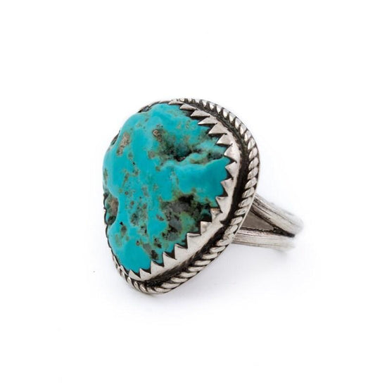 Textured Rugged Vintage 1970s Navajo Turquoise Ring - Kingdom Jewelry