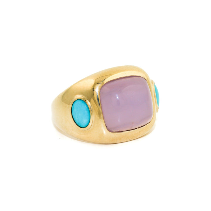 The Alanya 14k Gold Gypsy Ring x Turquoise x Chalcedony - Kingdom Jewelry