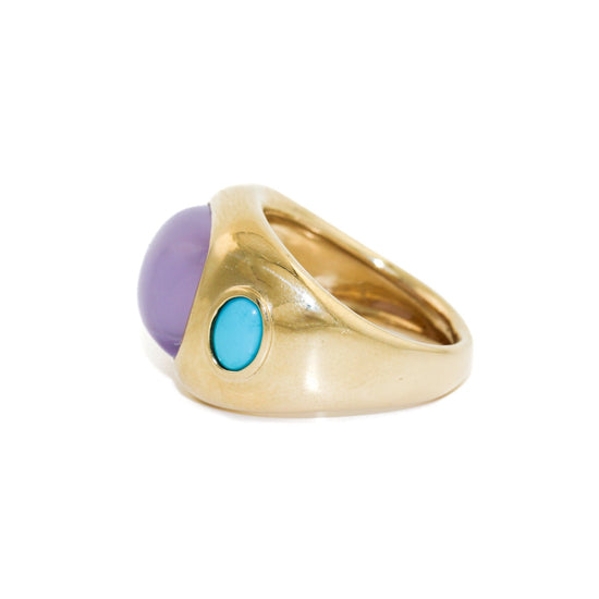 The Alanya 14k Gold Gypsy Ring x Turquoise x Chalcedony - Kingdom Jewelry