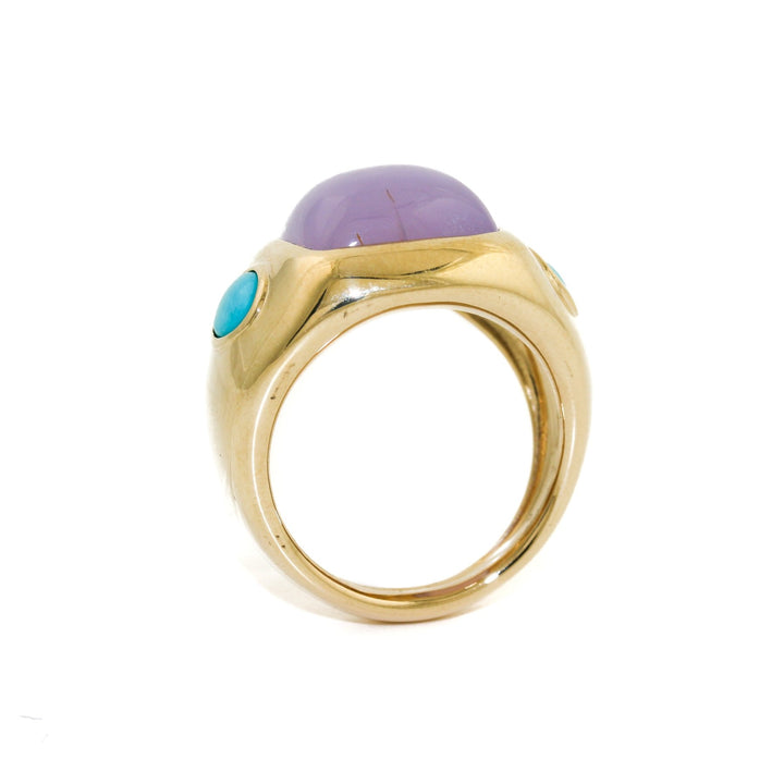 The Alanya 14k Gold Gypsy Ring x Turquoise x Chalcedony - Kingdom Jewelry