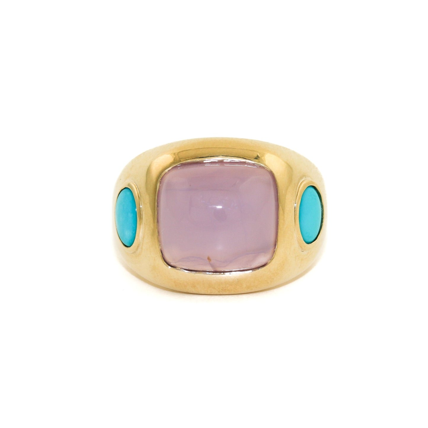 The Alanya 14k Gold Gypsy Ring x Turquoise x Chalcedony - Kingdom Jewelry