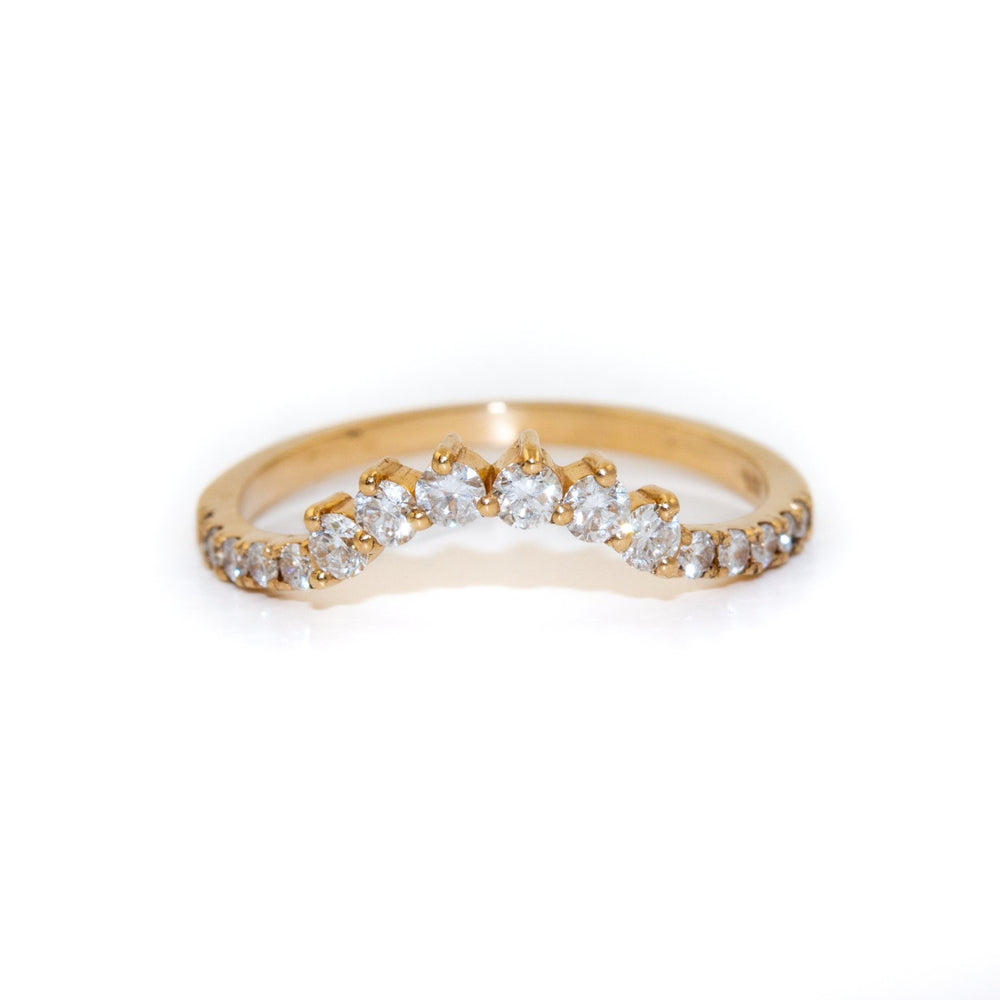 Gorgeous contemporary tiara style ring lined with diamonds that can be stacked with an engagement ring, creating a wedding suite, or stacked up and added to your collection!