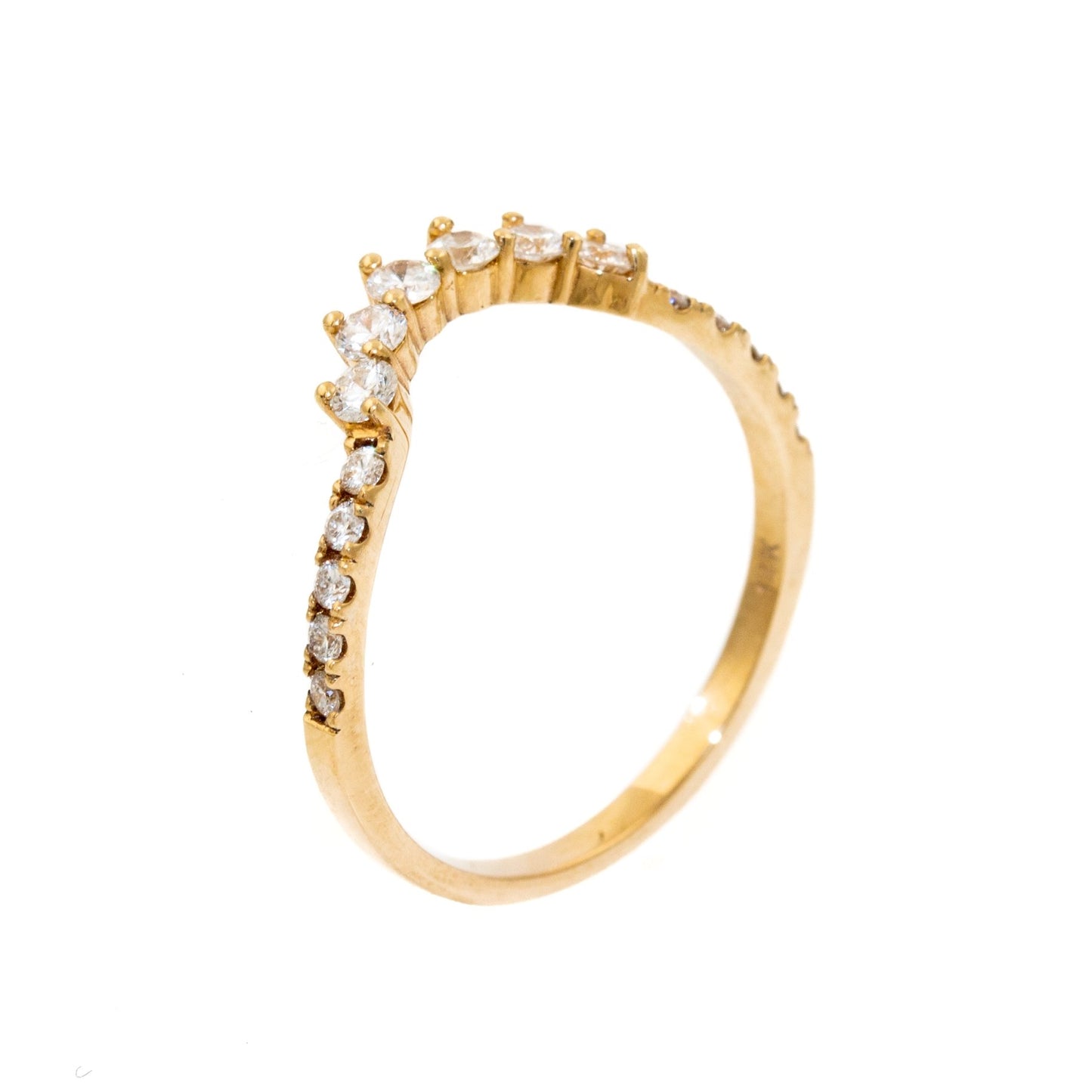 Gorgeous contemporary tiara style ring lined with diamonds that can be stacked with an engagement ring, creating a wedding suite, or stacked up and added to your collection!
