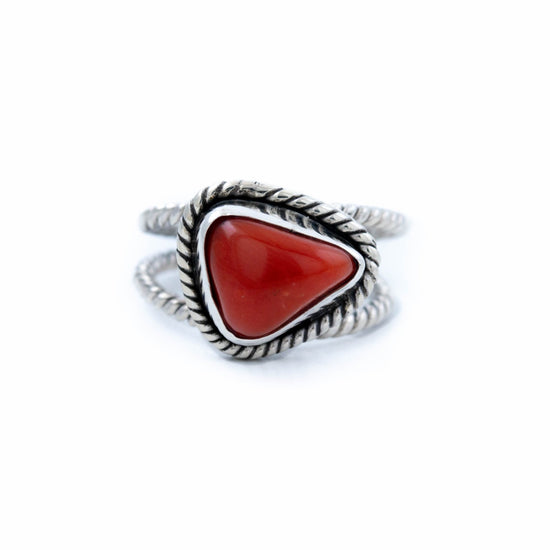 Heart of Compassion Red Coral Inlay Sterling Silver Ring-6