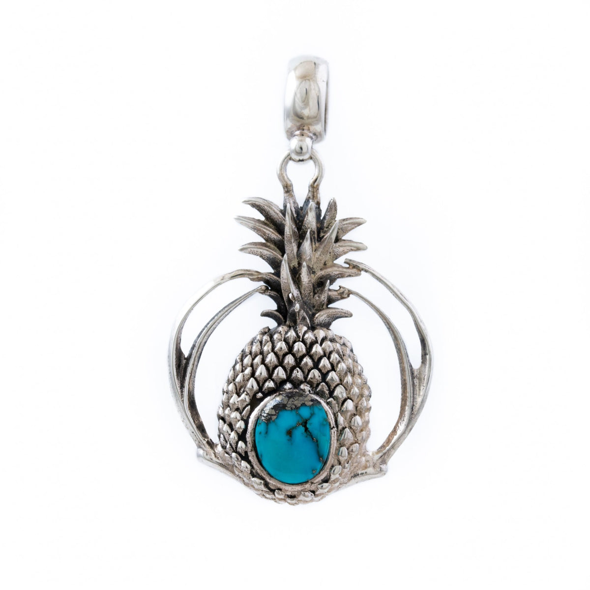 Tropical Sterling Silver "De Ananas" Pendant w/ Blue Turquoise - Kingdom Jewelry