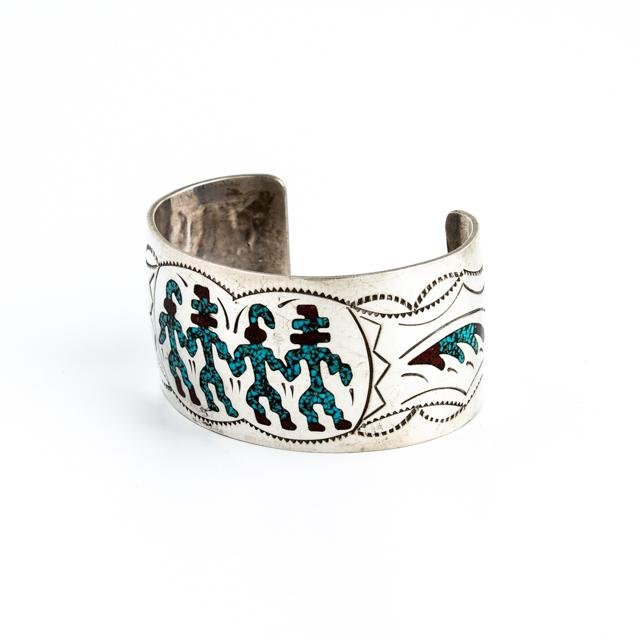 Turquoise & Coral Chip Inlay Cuff - Kingdom Jewelry