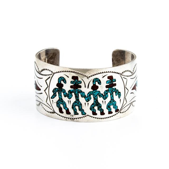 Turquoise & Coral Chip Inlay Cuff - Kingdom Jewelry
