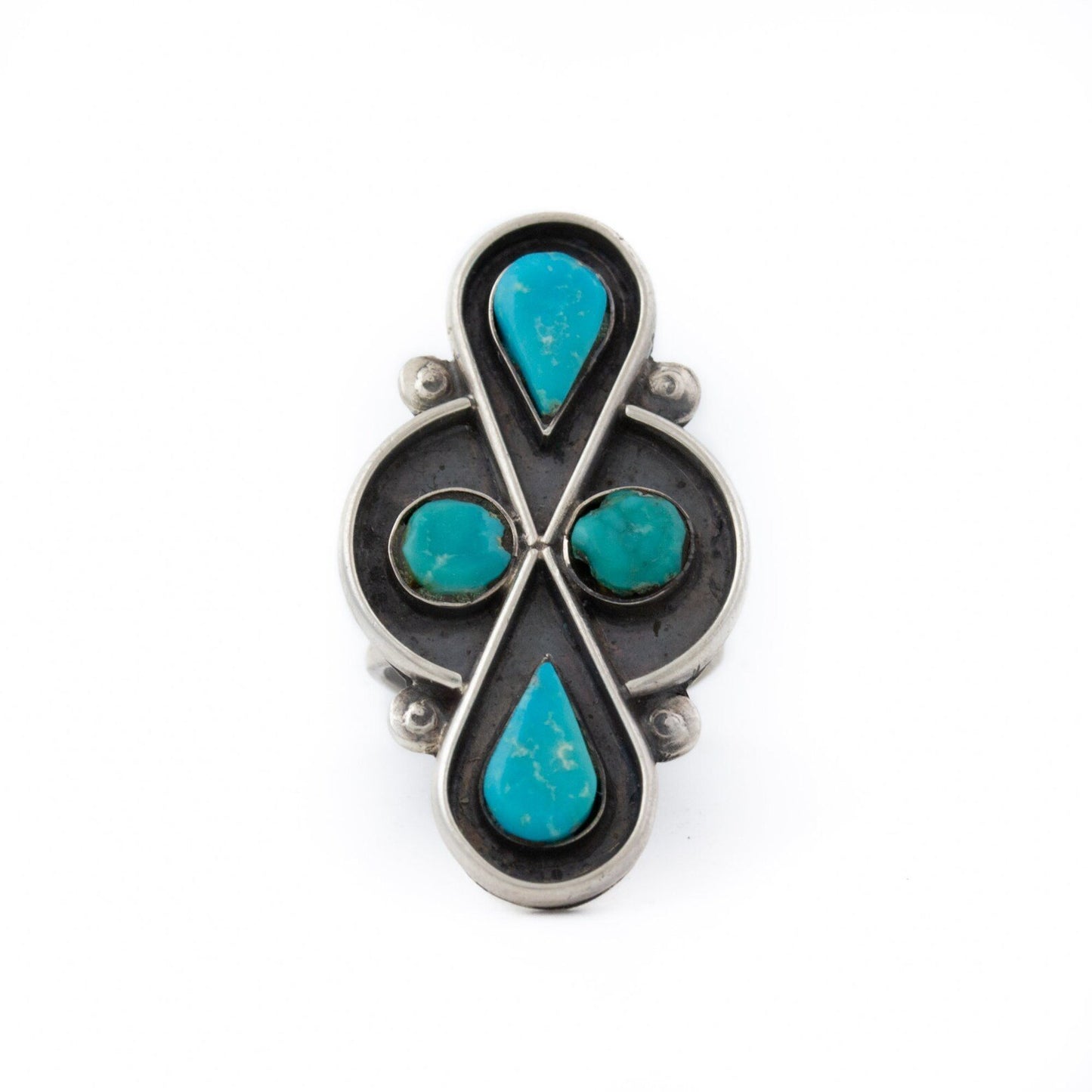 Twin Teardrop 1970s Shadowbox Navajo Ring - Kingdom Jewelry