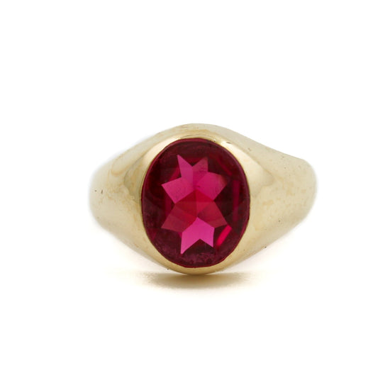 Vintage 10k Gold Synthetic Ruby Ring Size 8 - Kingdom Jewelry