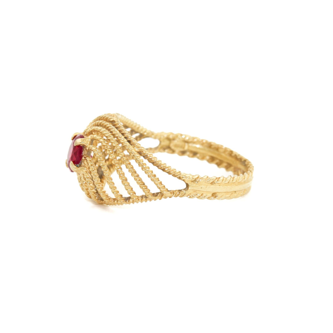 Vintage 18K Gold x Synthetic Ruby Ring 6.5 - Kingdom Jewelry