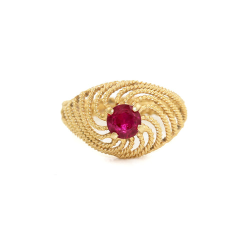 Vintage 18K Gold x Synthetic Ruby Ring 6.5 - Kingdom Jewelry