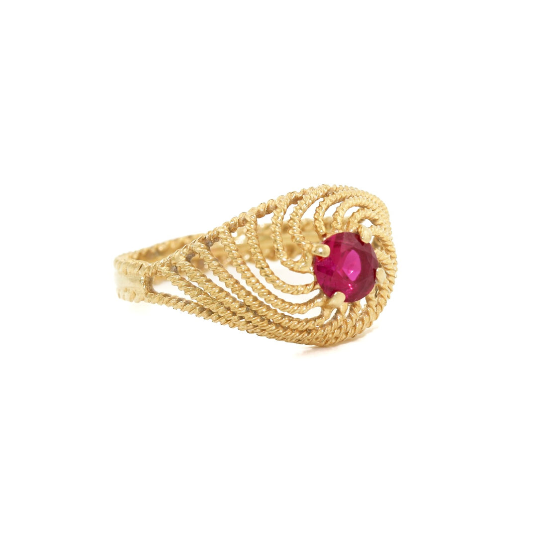 Vintage 18K Gold x Synthetic Ruby Ring 6.5 - Kingdom Jewelry