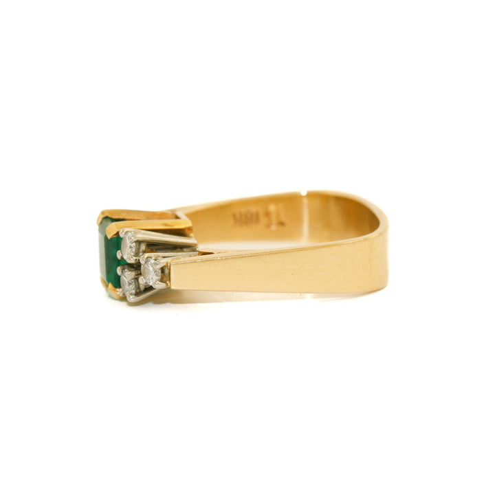 Vintage 18K Two Tone Gold Emerald + Diamond Ring - Kingdom Jewelry