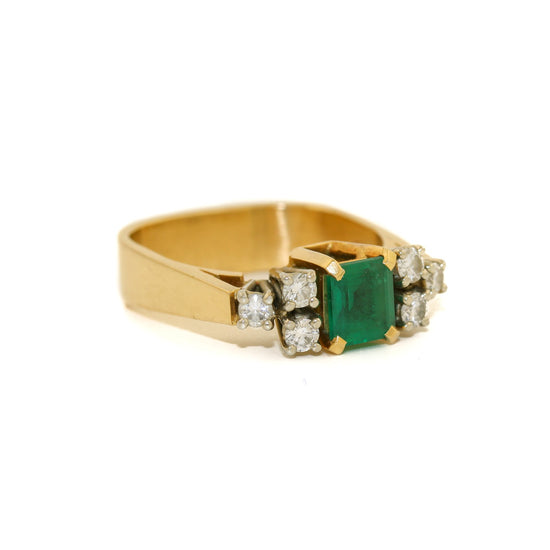 Vintage 18K Two Tone Gold Emerald + Diamond Ring - Kingdom Jewelry
