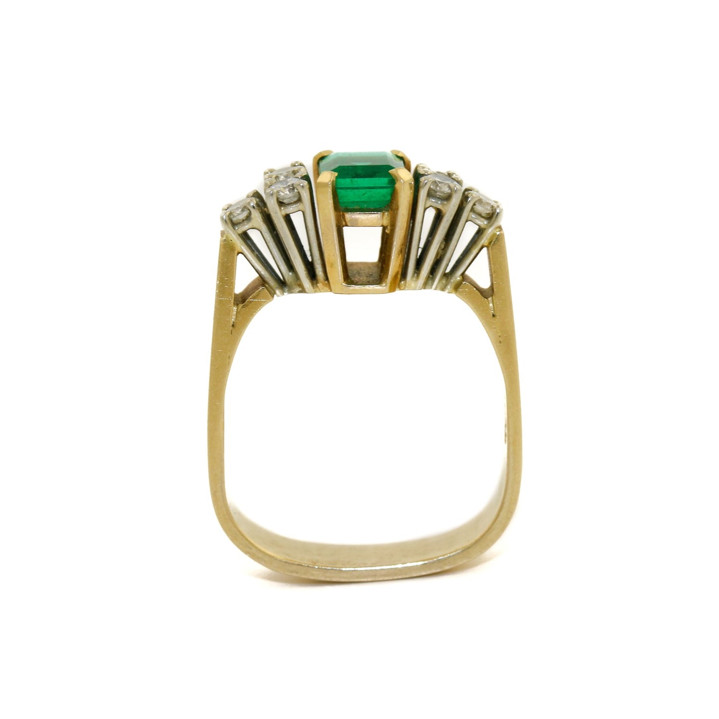Vintage 18K Two Tone Gold Emerald + Diamond Ring - Kingdom Jewelry