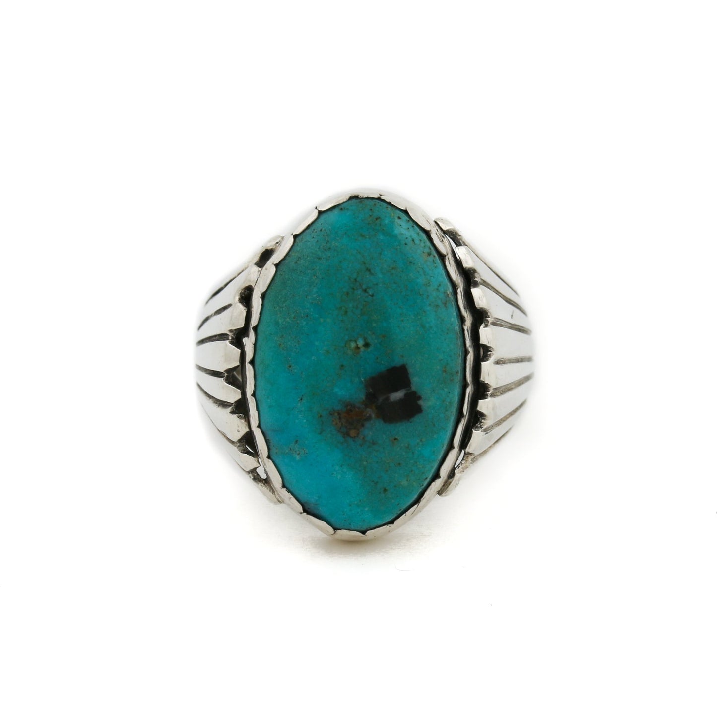 Vintage 1970's Shell-Motif x Mongolian Turquoise Navajo Ring - Kingdom Jewelry