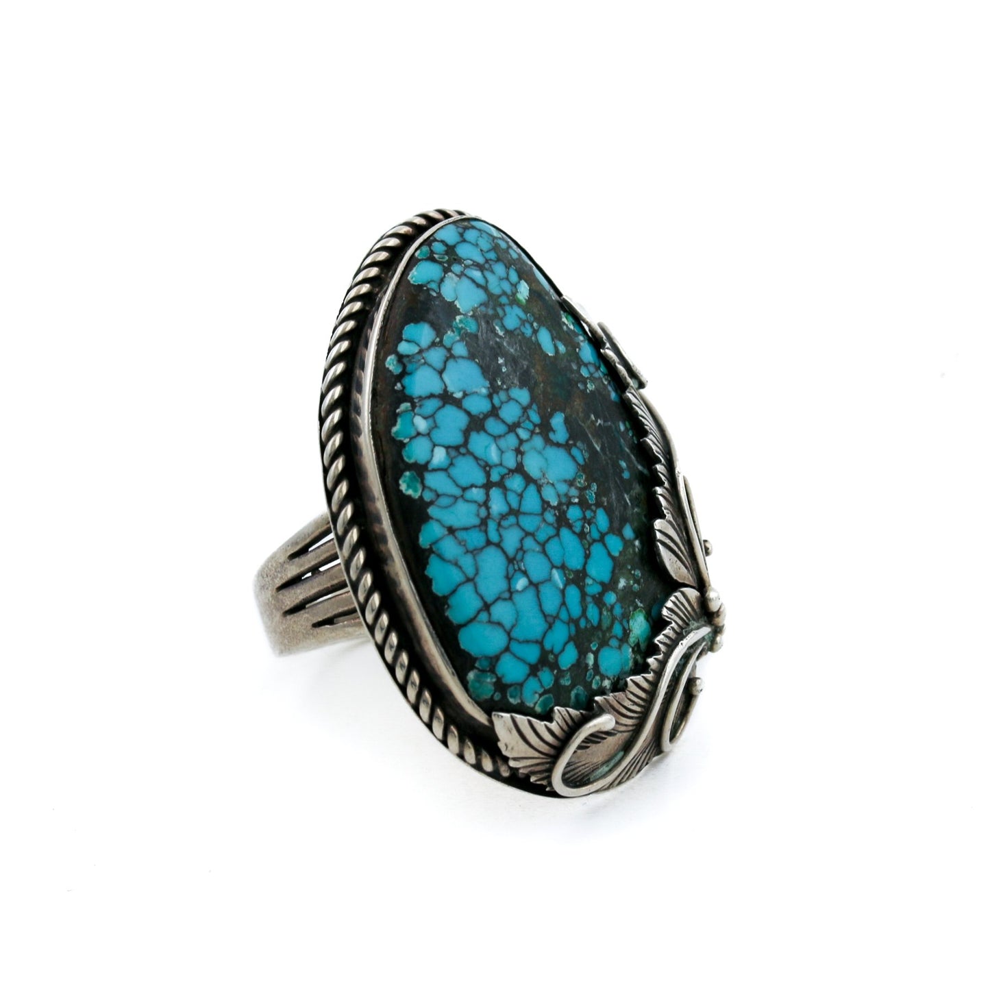 Vintage American Turquoise Ring - Leaf Motif - Kingdom Jewelry