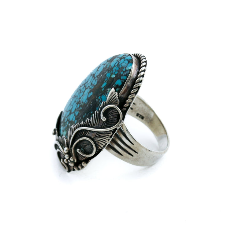 Vintage American Turquoise Ring - Leaf Motif - Kingdom Jewelry