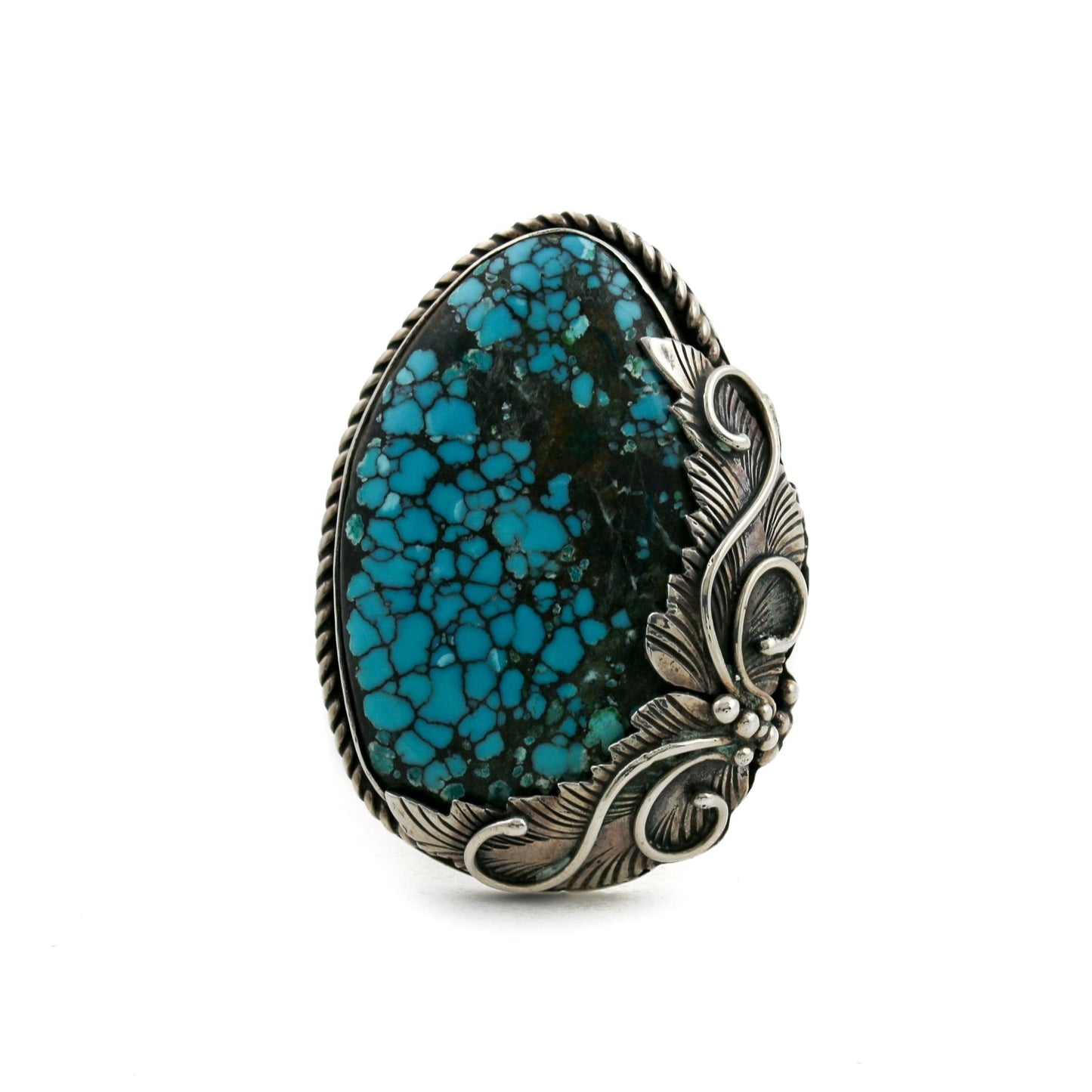 Vintage American Turquoise Ring - Leaf Motif - Kingdom Jewelry