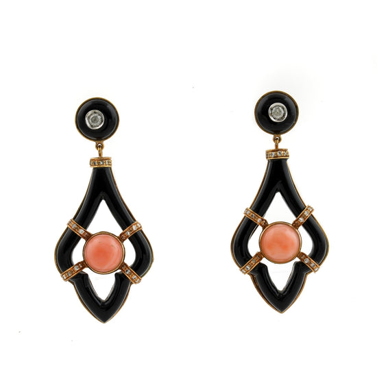Vintage French Earrings x Onyx x Pink Coral - Kingdom Jewelry