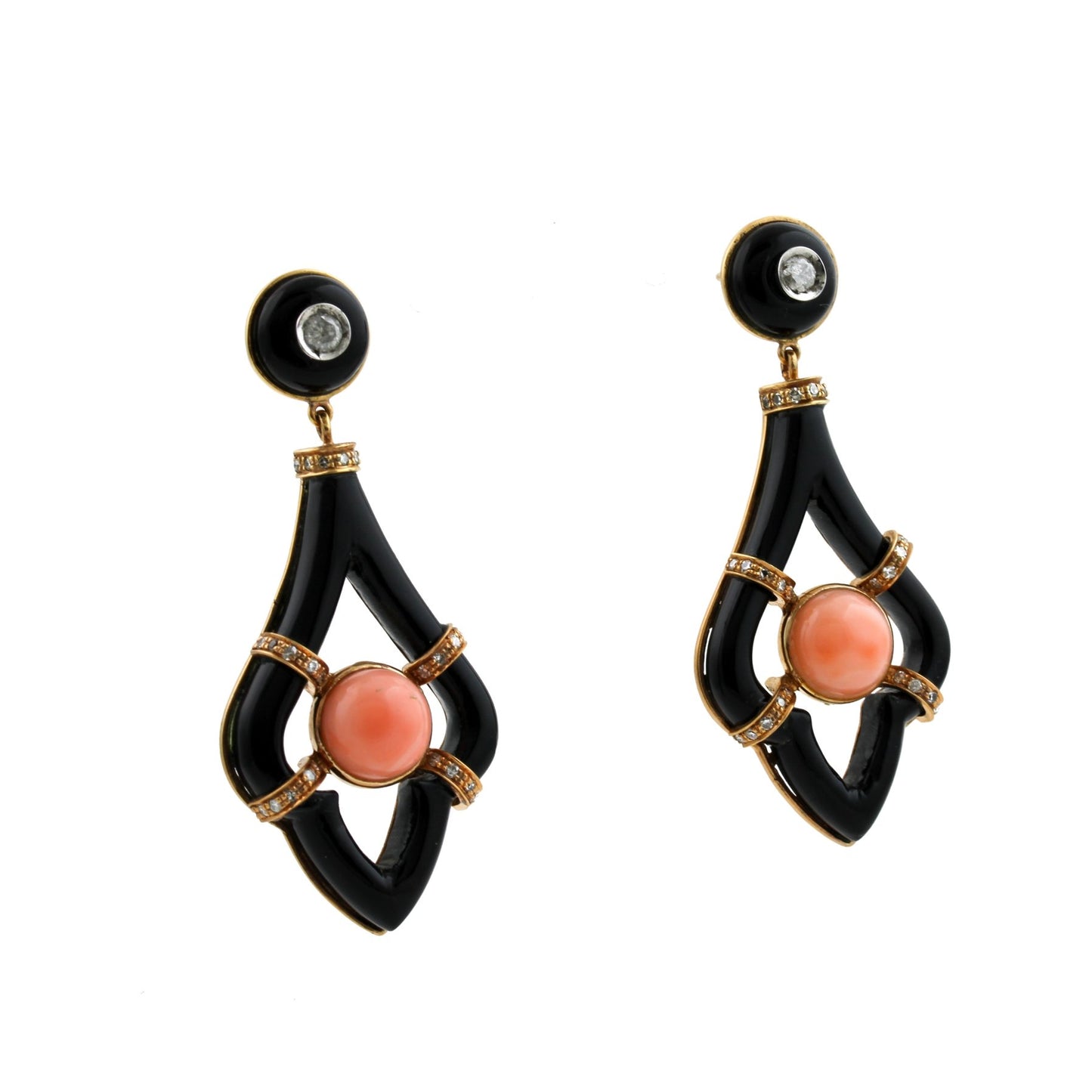 Vintage French Earrings x Onyx x Pink Coral - Kingdom Jewelry