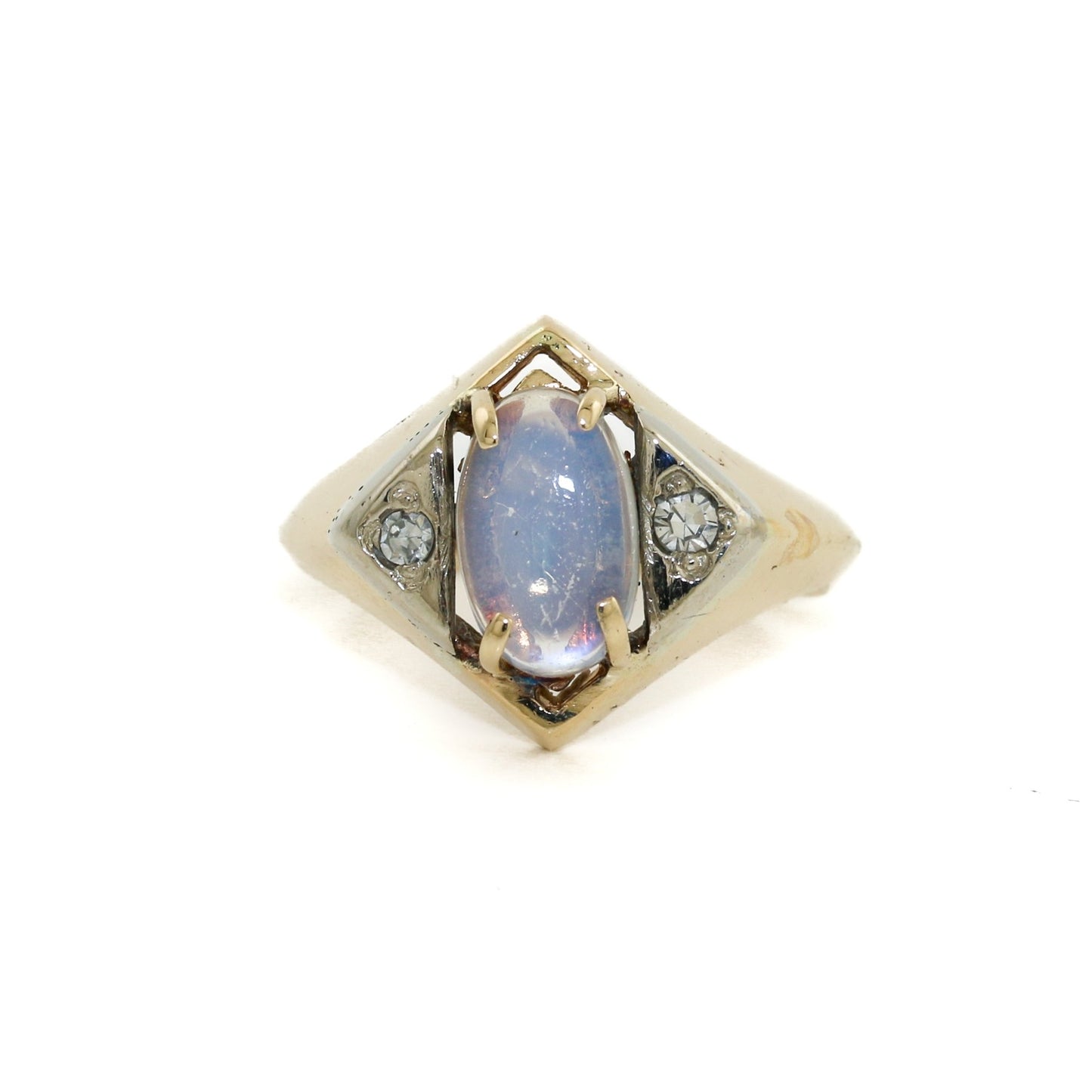 Vintage Moon Stone x Diamond 14k Gold Ring - Kingdom Jewelry