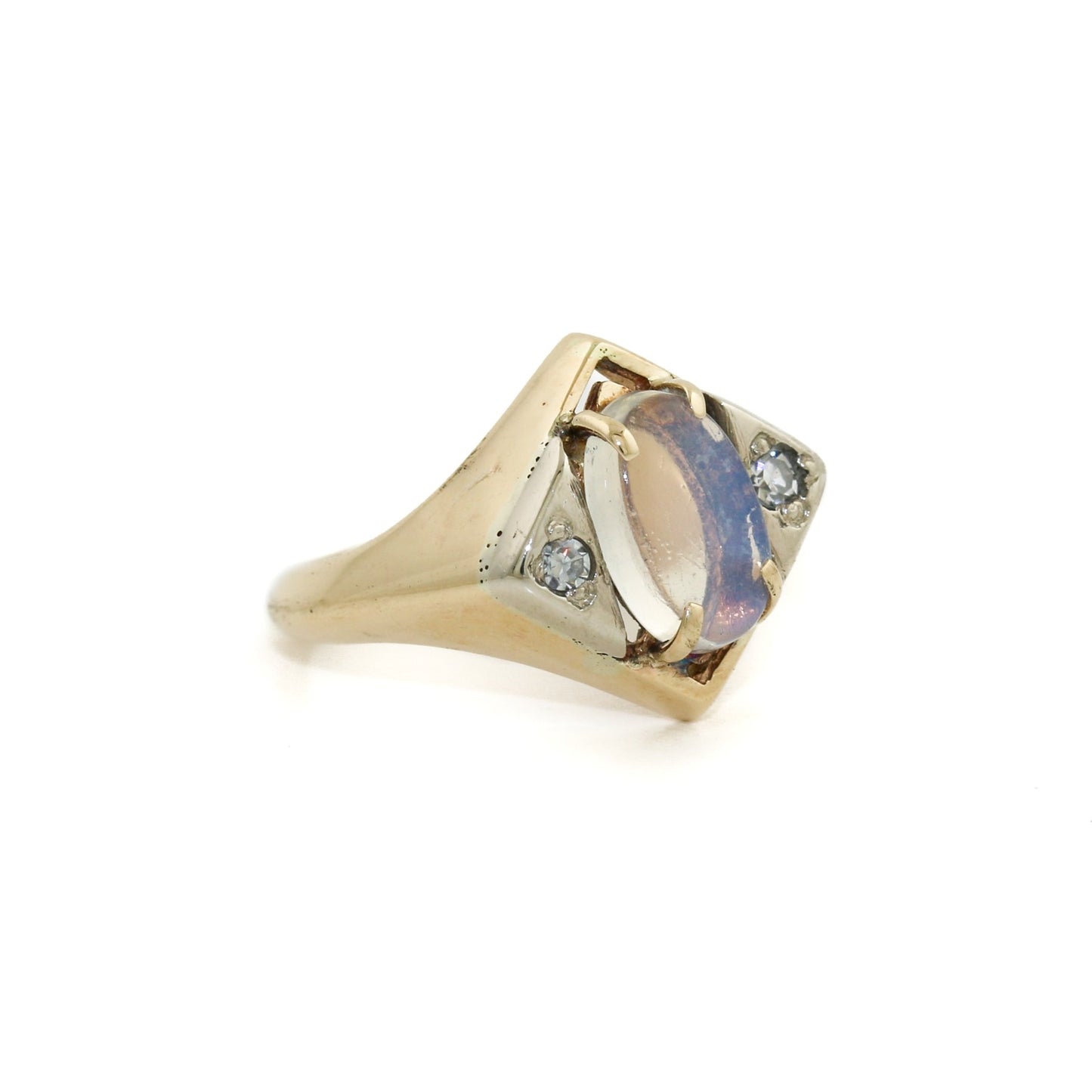 Vintage Moon Stone x Diamond 14k Gold Ring - Kingdom Jewelry