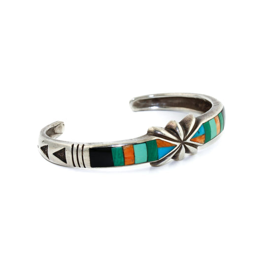 Vintage Navajo Inlay Cuff Bracelet - Kingdom Jewelry
