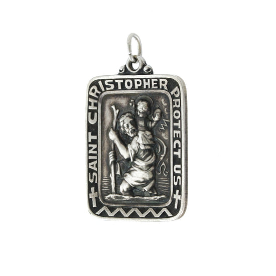 Vintage Silver St. Christopher "Protect Us" Pendant - Kingdom Jewelry