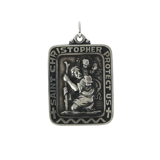 Vintage Silver St. Christopher "Protect Us" Pendant - Kingdom Jewelry