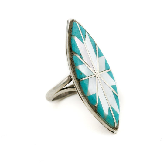 Vintage Zuni Shell Star Silver Ring - Kingdom Jewelry