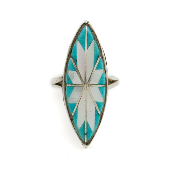Vintage Zuni Shell Star Silver Ring - Kingdom Jewelry