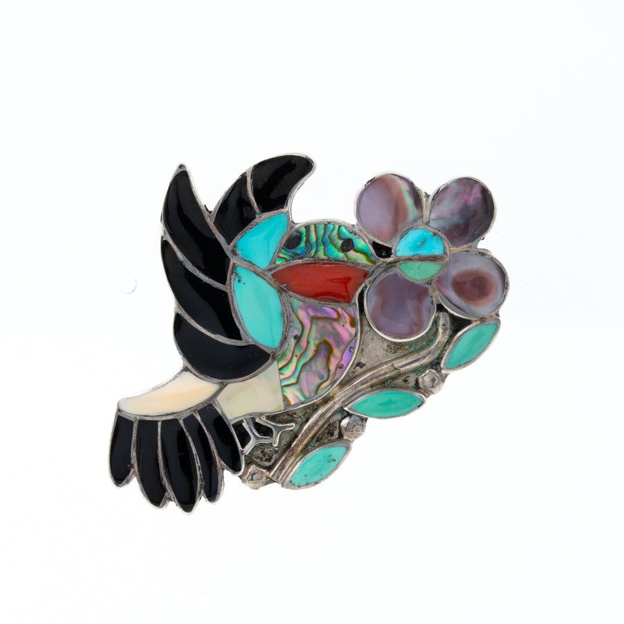 "Wesley Sia" Mosaic-Inlay Hummingbird Zuni Pin - Kingdom Jewelry