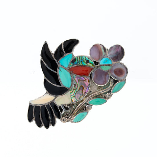 "Wesley Sia" Mosaic-Inlay Hummingbird Zuni Pin - Kingdom Jewelry