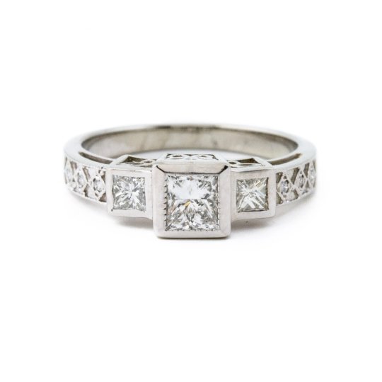 White Gold Art Deco Diamond Ring - Kingdom Jewelry