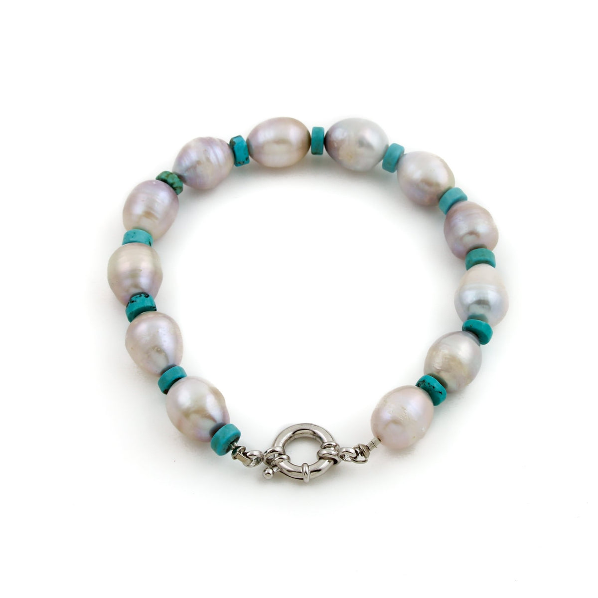 White Pearl x Silver x Turquoise Beads - Kingdom Jewelry